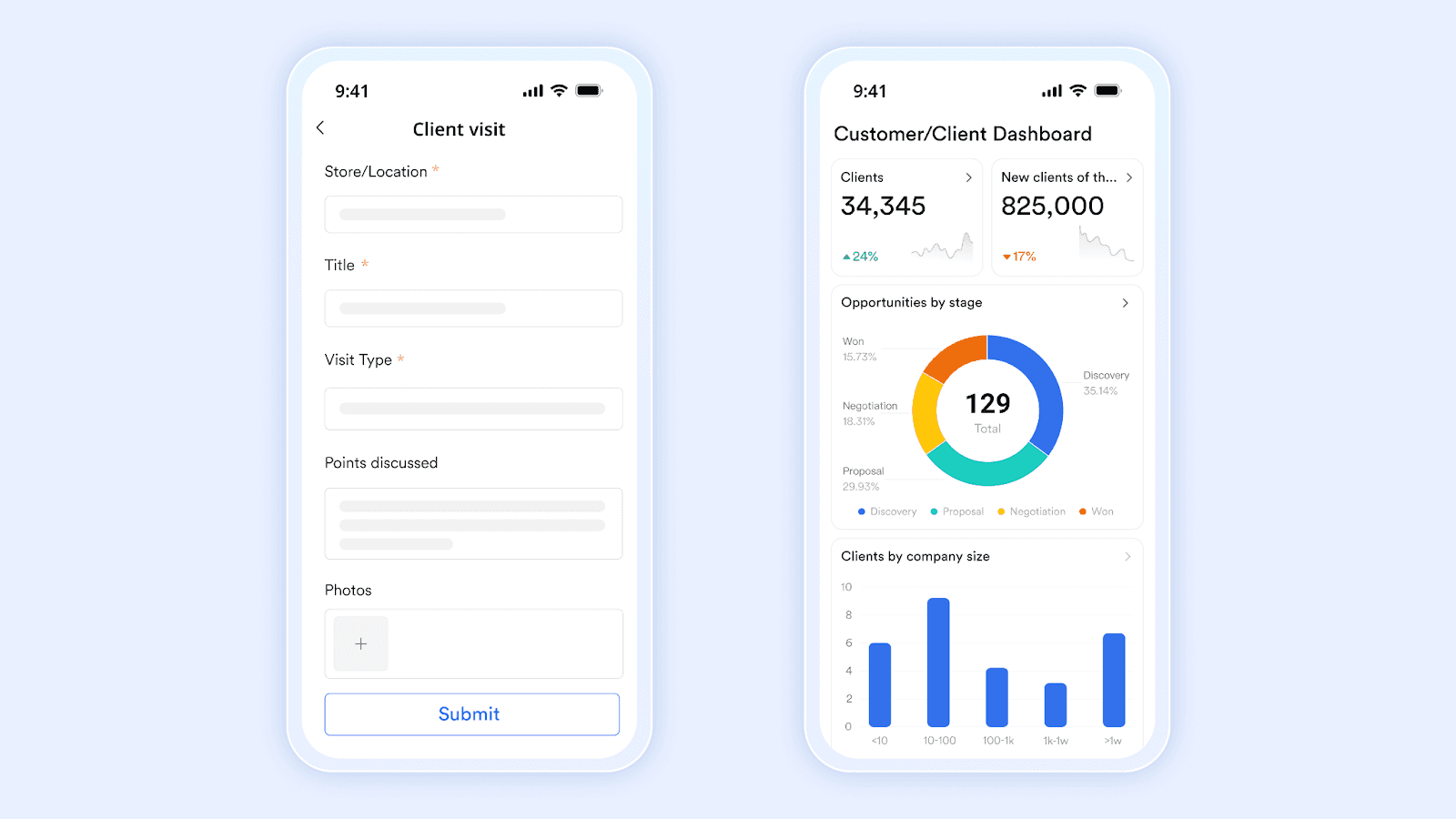 Lark's CRM solution through its mobile app