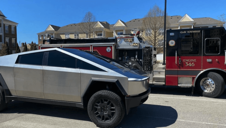 An image of a cybertruck next to Carmel FD