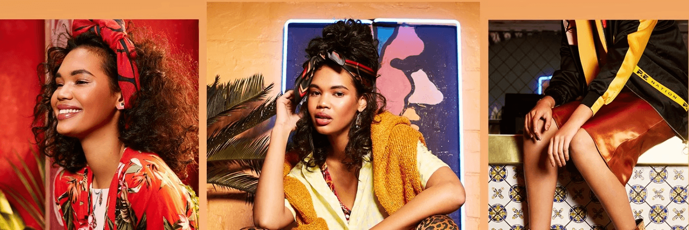 three pctures of a woman wearing colorful clothing from the iconic