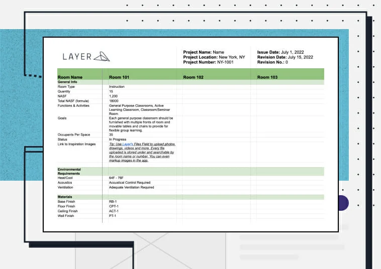 Layer App Room Data Sheet Template