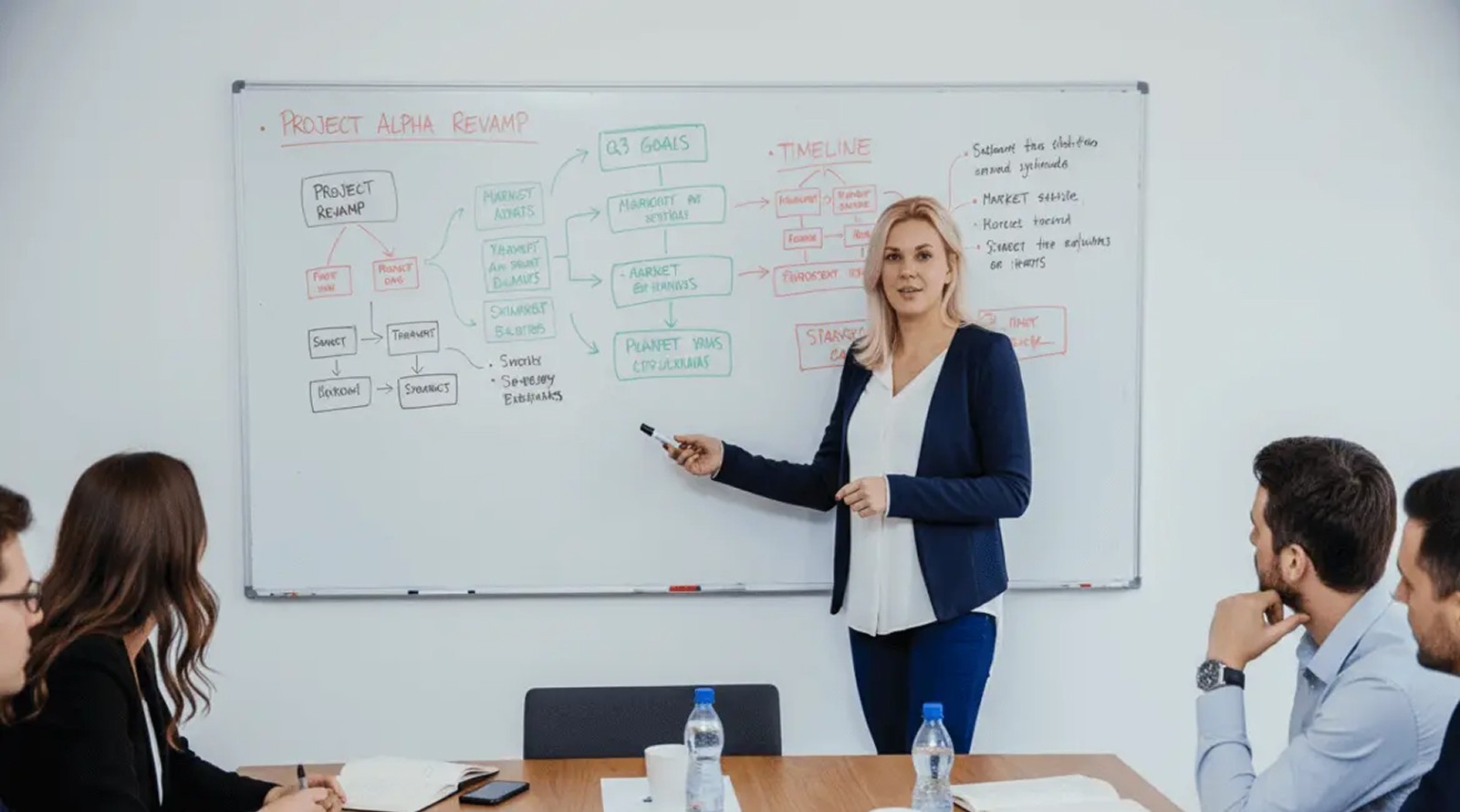 Beraterin präsentiert HR-Strategie-Framework dem Team während einer Employer-Branding-Planungssitzung