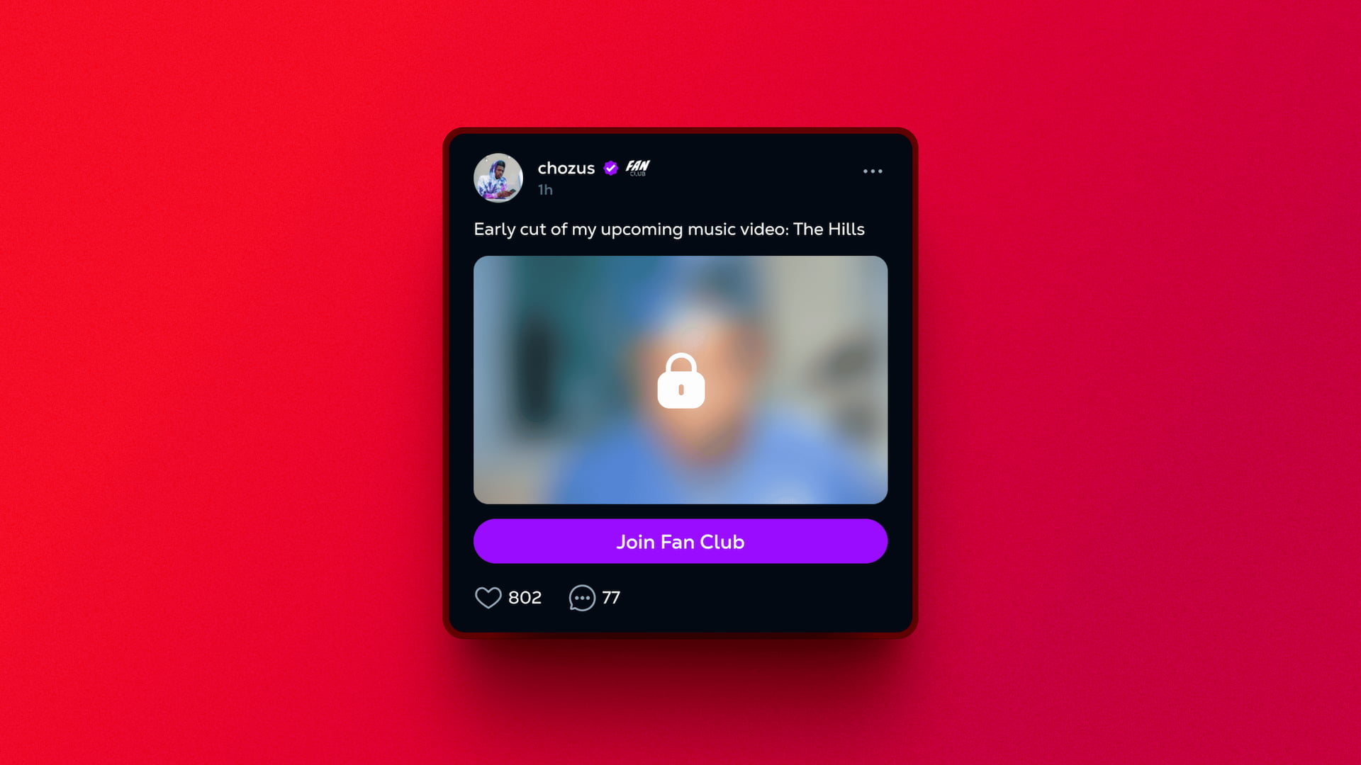 Premium fan club content preview in the Calaxy mobile web app, featuring gated media, locked posts, and subscription call-to-action for creator monetization on a blockchain social network.