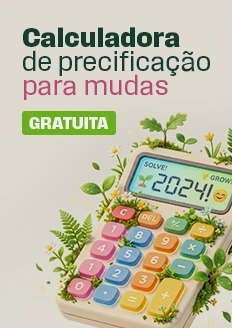 Capa da planilha gratuita Calculadora de precificação para mudas com ilustração de calculadora.