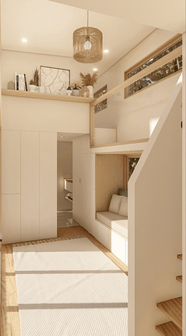 Luna 9.5m/32ft Tiny House Kitchen to Living Room