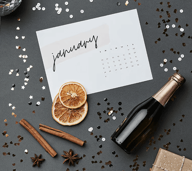 An empty champagne bottle, slices of orange and two cinnamon sticks