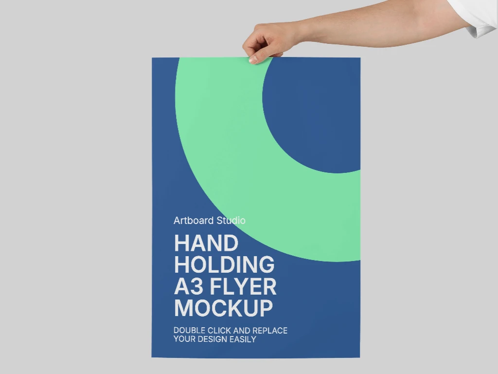 A3 flyer mockup holded by a hand