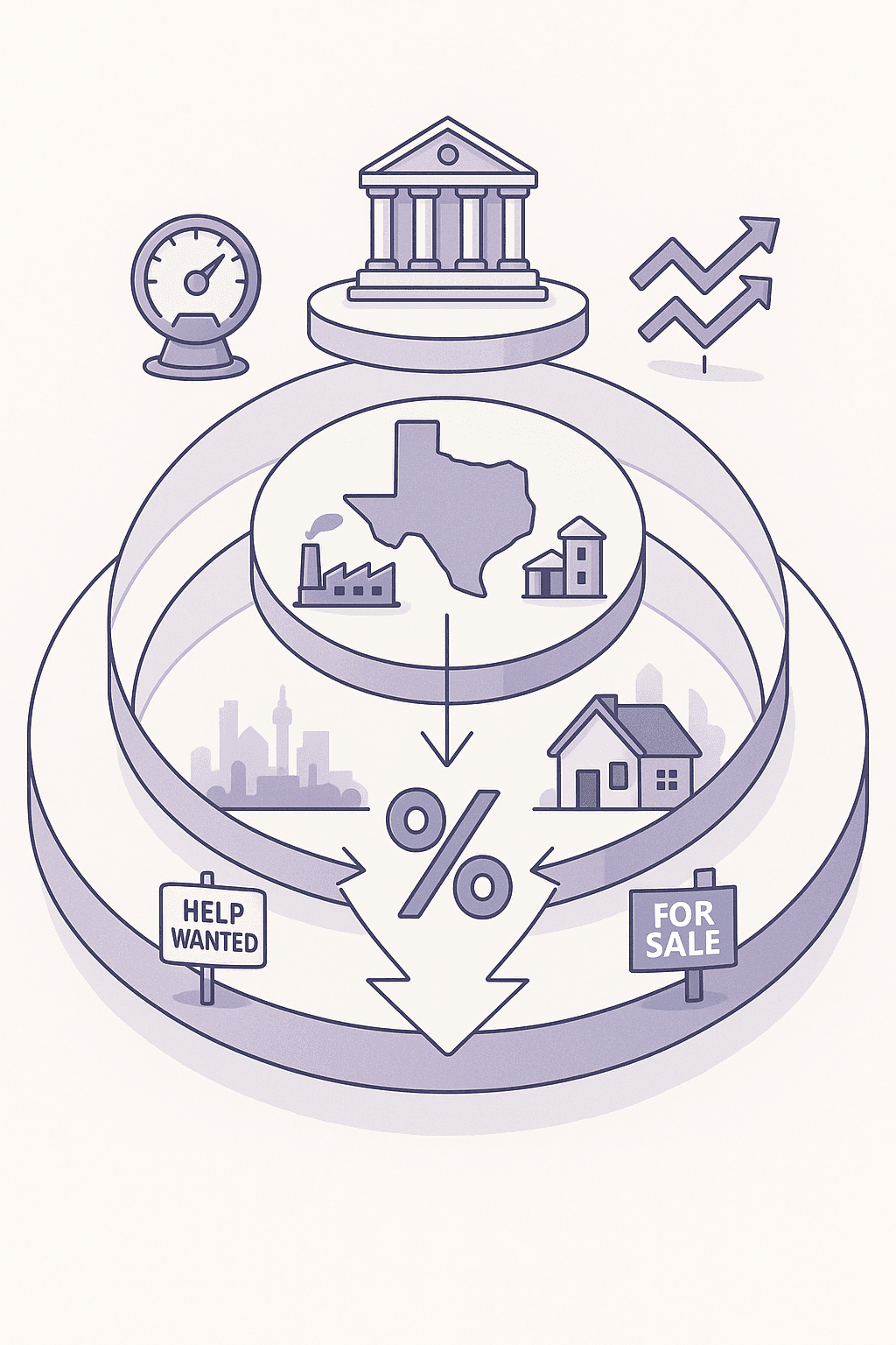 Concentric ring diagram illustrating national, state and local forces converging to set Amarillo mortgage rates