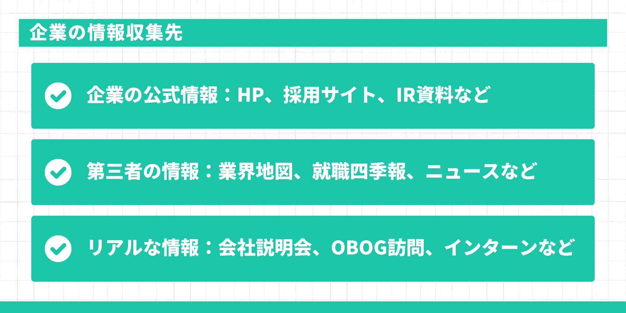 企業の情報収集先3つ（公式情報・第三者の情報・リアルな情報）