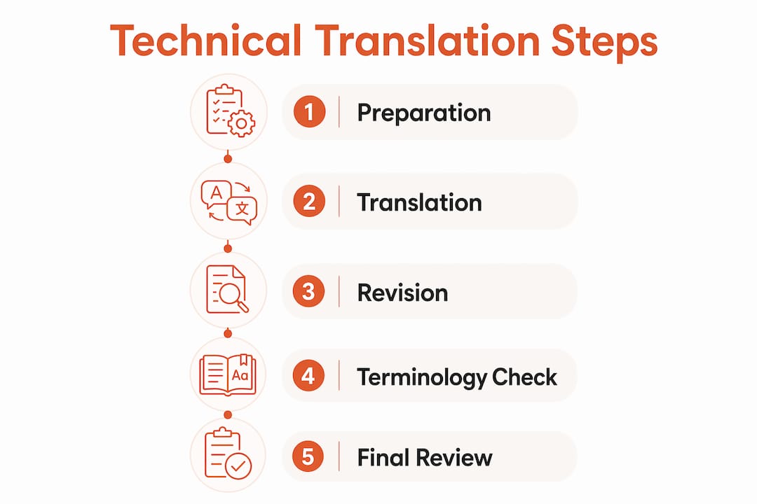 Infographic of technical translation workflow steps