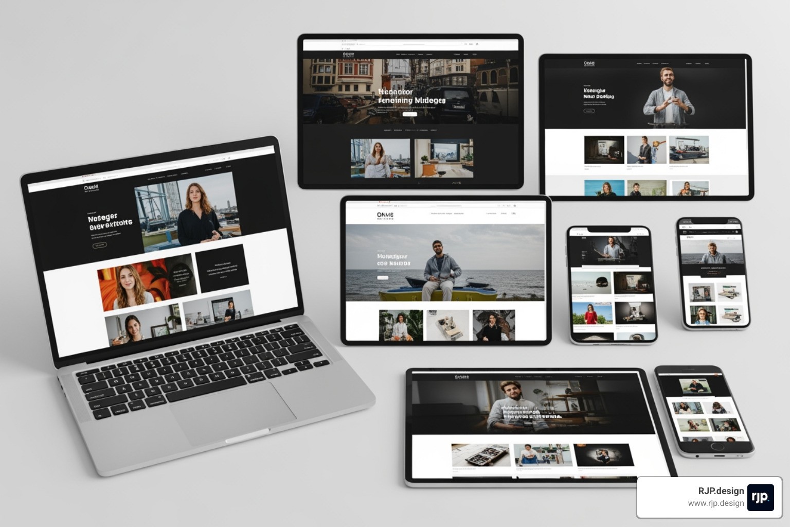 A portfolio showcase featuring diverse web design projects on various screens, demonstrating an agency's range of expertise - web redesign agency