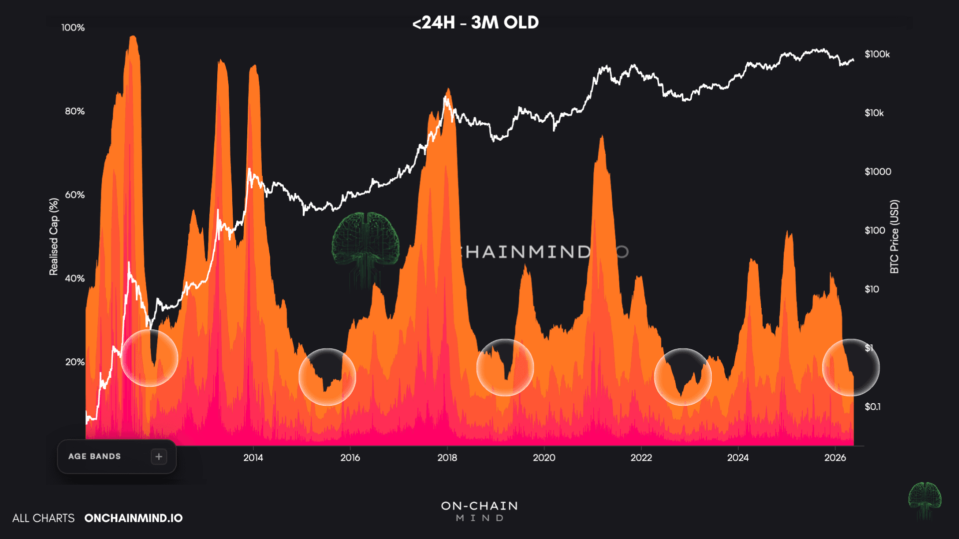 STH Realised Cap HODL Waves upto 3 months