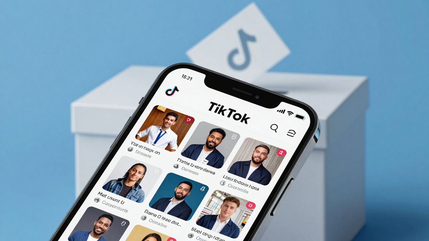 TikTok app on a smartphone screen with political imagery.