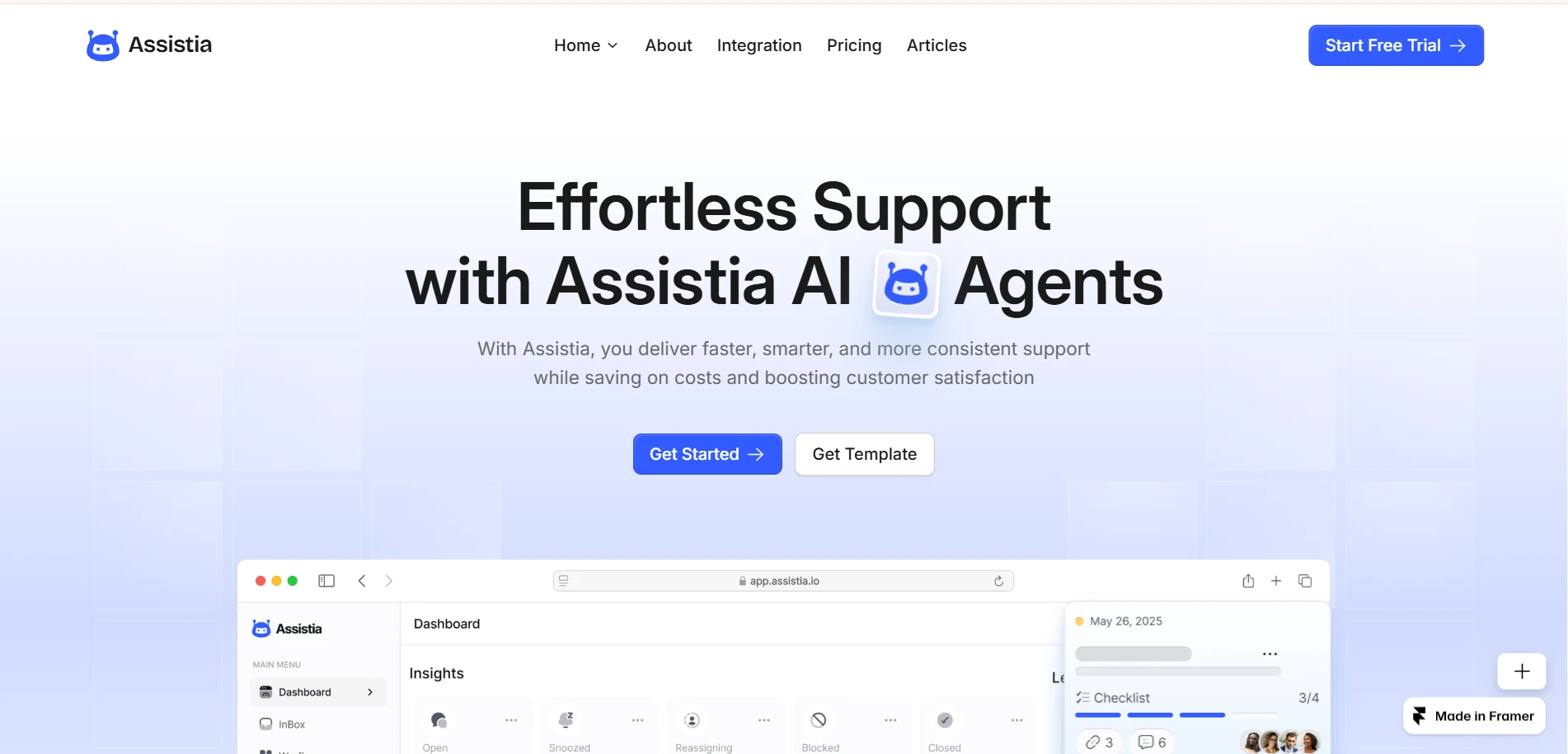 Homepage of the Assistia template