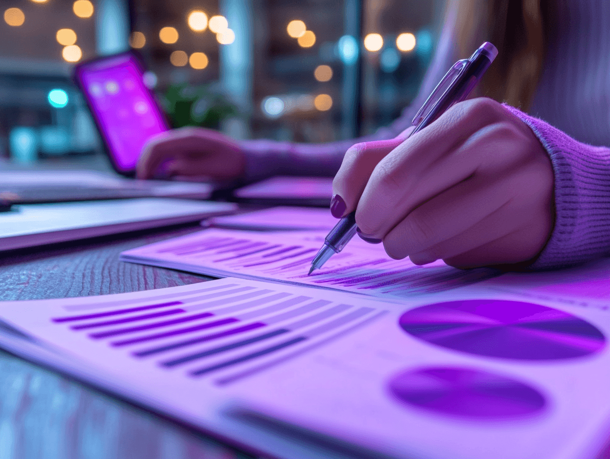 Hand notiert Einsichten für Reportings und Analysen von Nachhaltigskeitsberichten