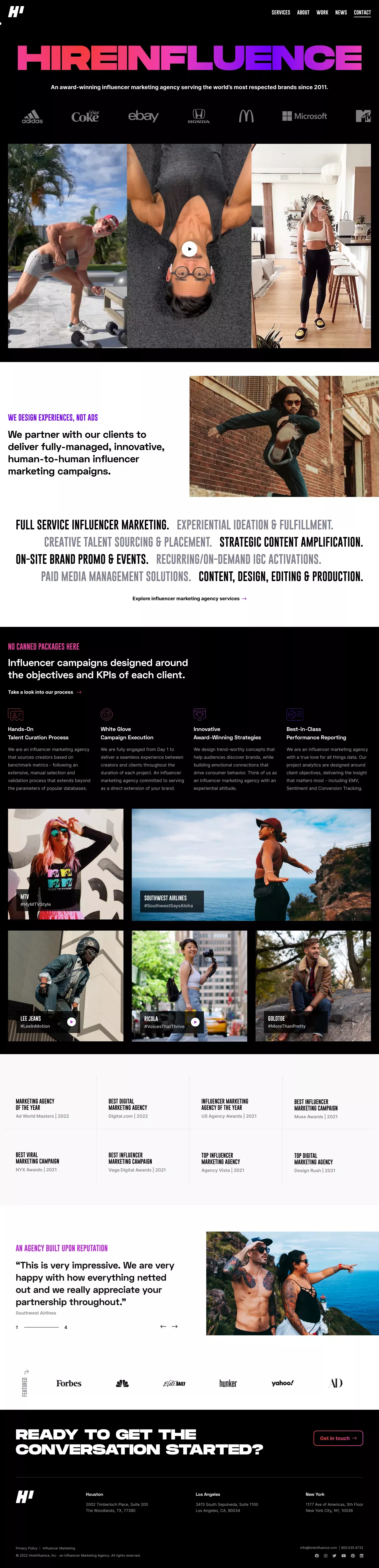 Top Influencer Marketing Agency For Bran portfolio page screenshot showcasing Design and Tech design