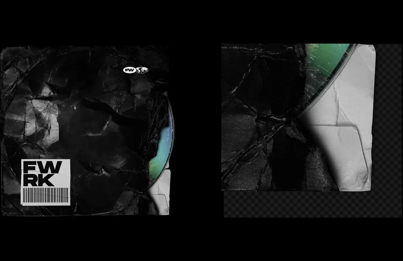 CD sleeve mockup detailed paper sleeve texture with disc partially visible