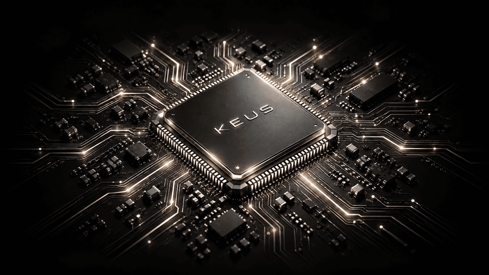 Concept image of a Keus processor on a circuit board