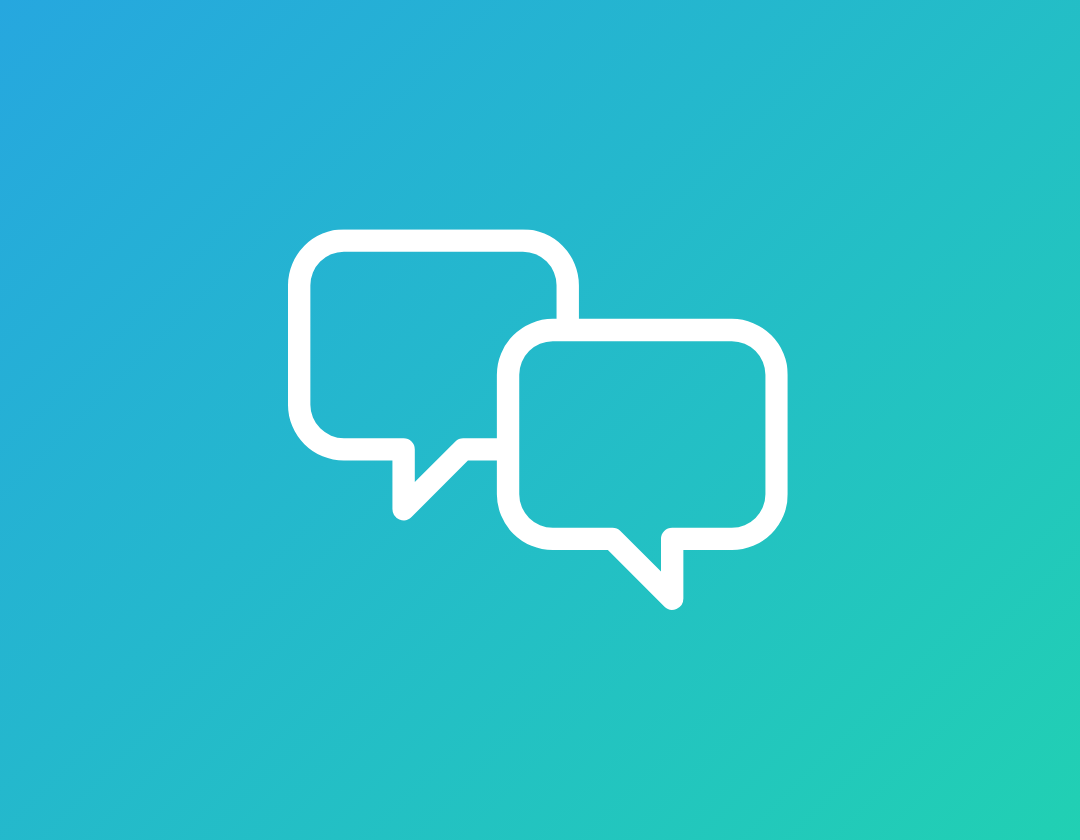 Vector image of two overlapping speech bubbles on a blue-to-green gradient background