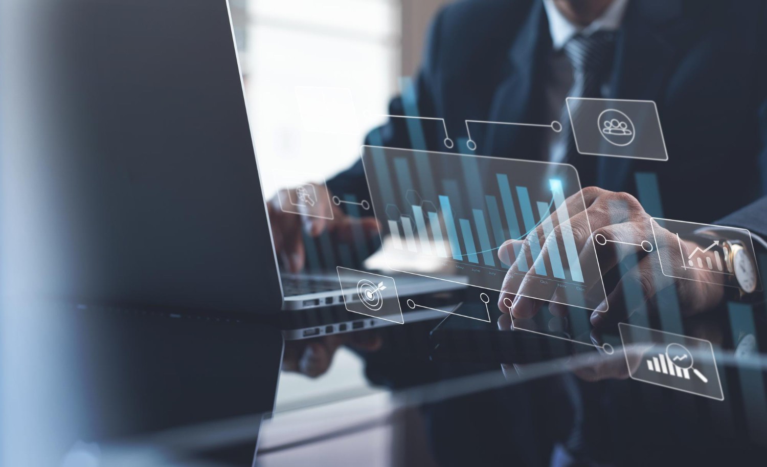 Person using a tablet to control automated systems in a modern office.