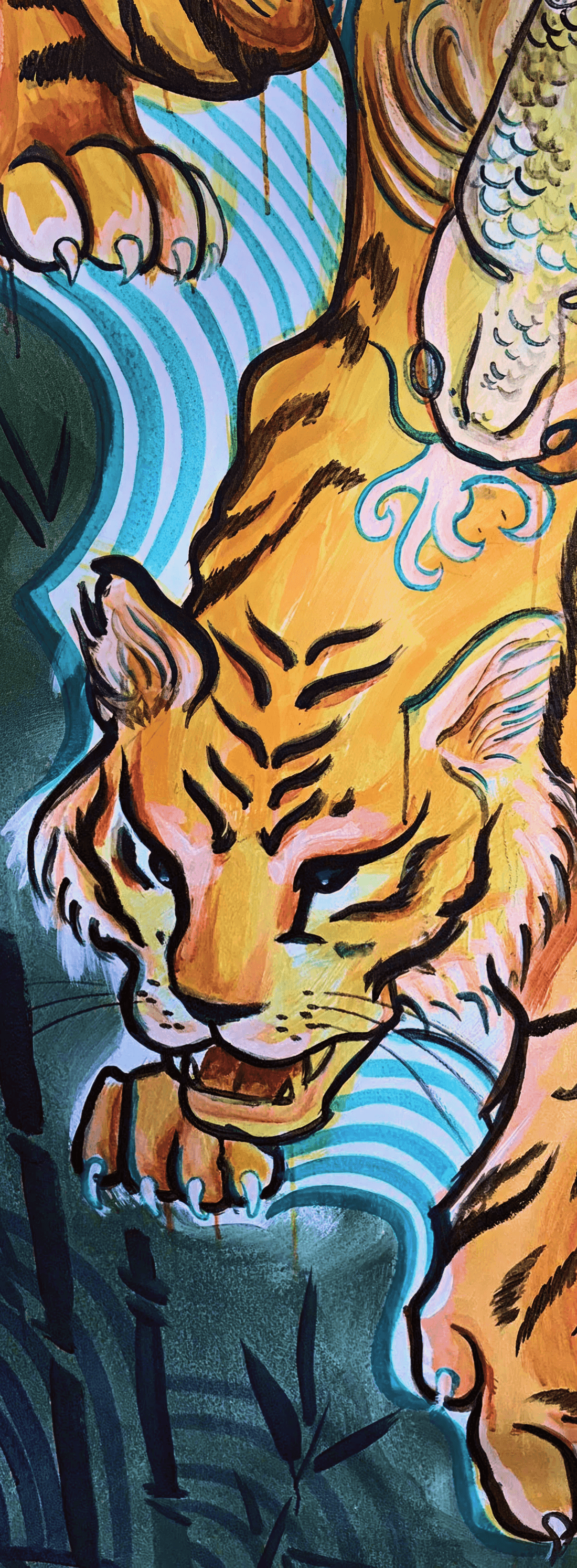 Mural de tigre oriental ubicado en el restaurante