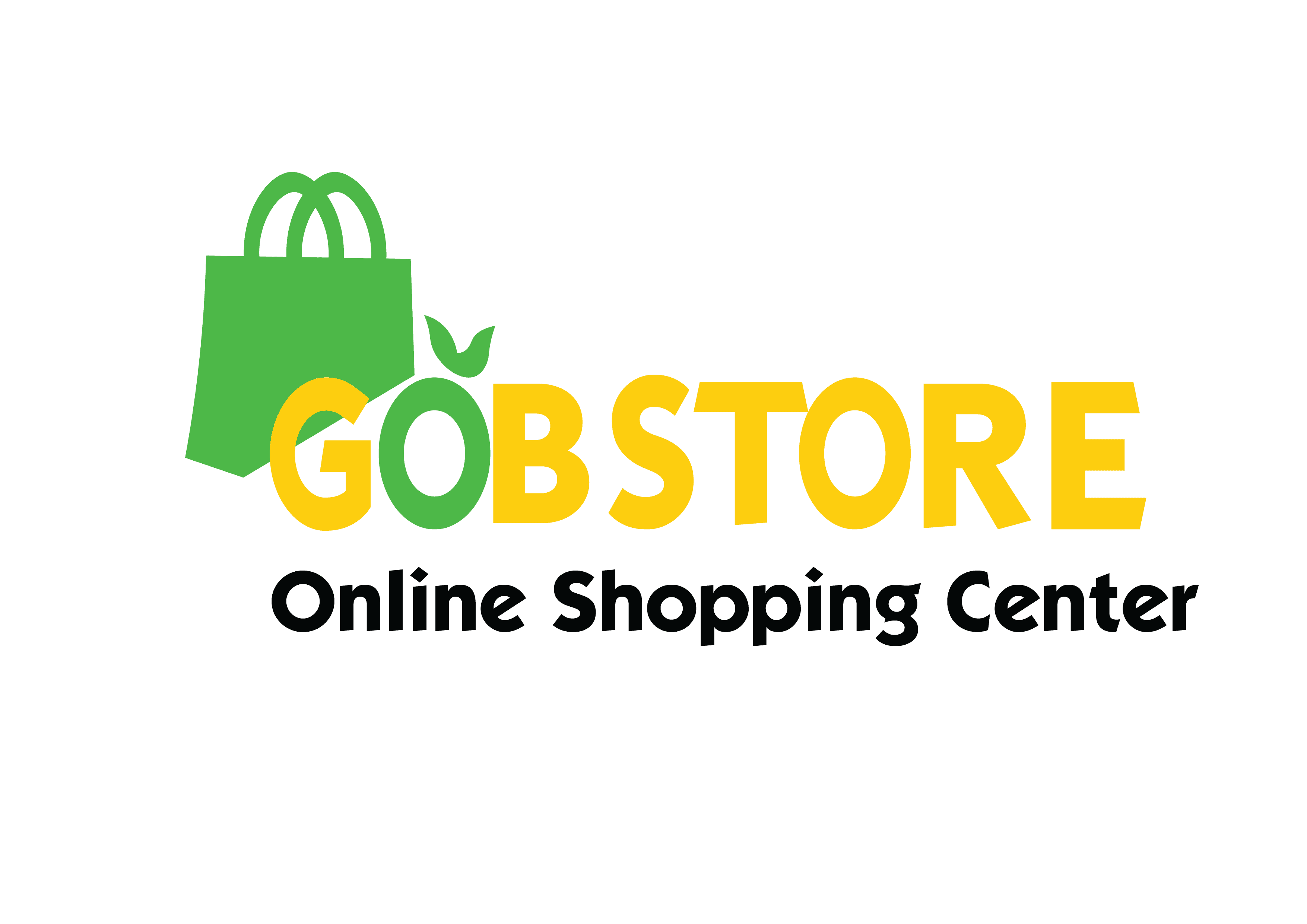 A logo featuring the text "GOBSTORE Online Shopping Center" in bold yellow letters, accompanied by a green shopping bag icon with a subtle cart design.