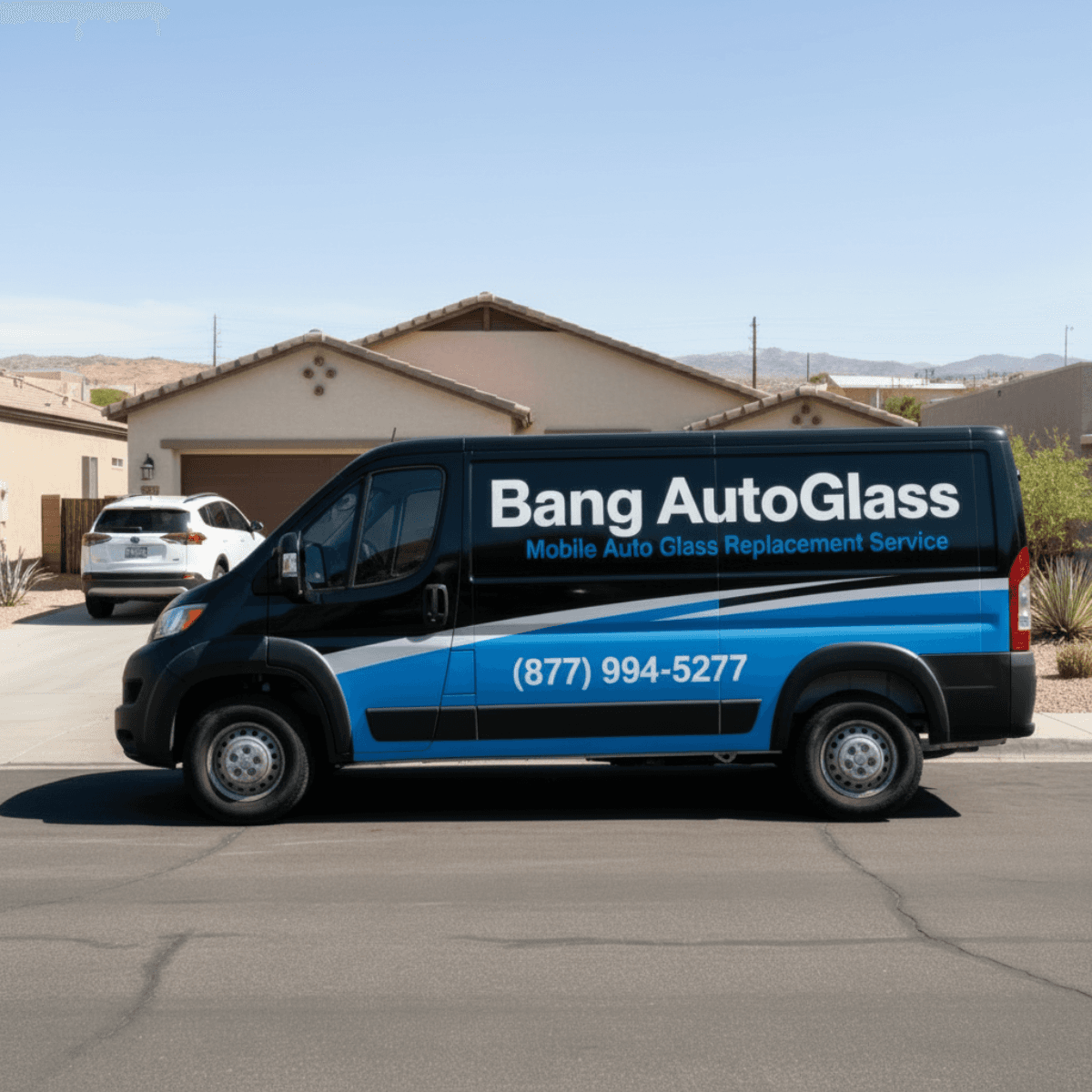 Bang AutoGlass van pulled into a Peoria, AZ driveway to kick off a scheduled mobile windshield replacement