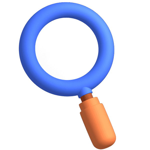 3D magnifying glass icon representing research