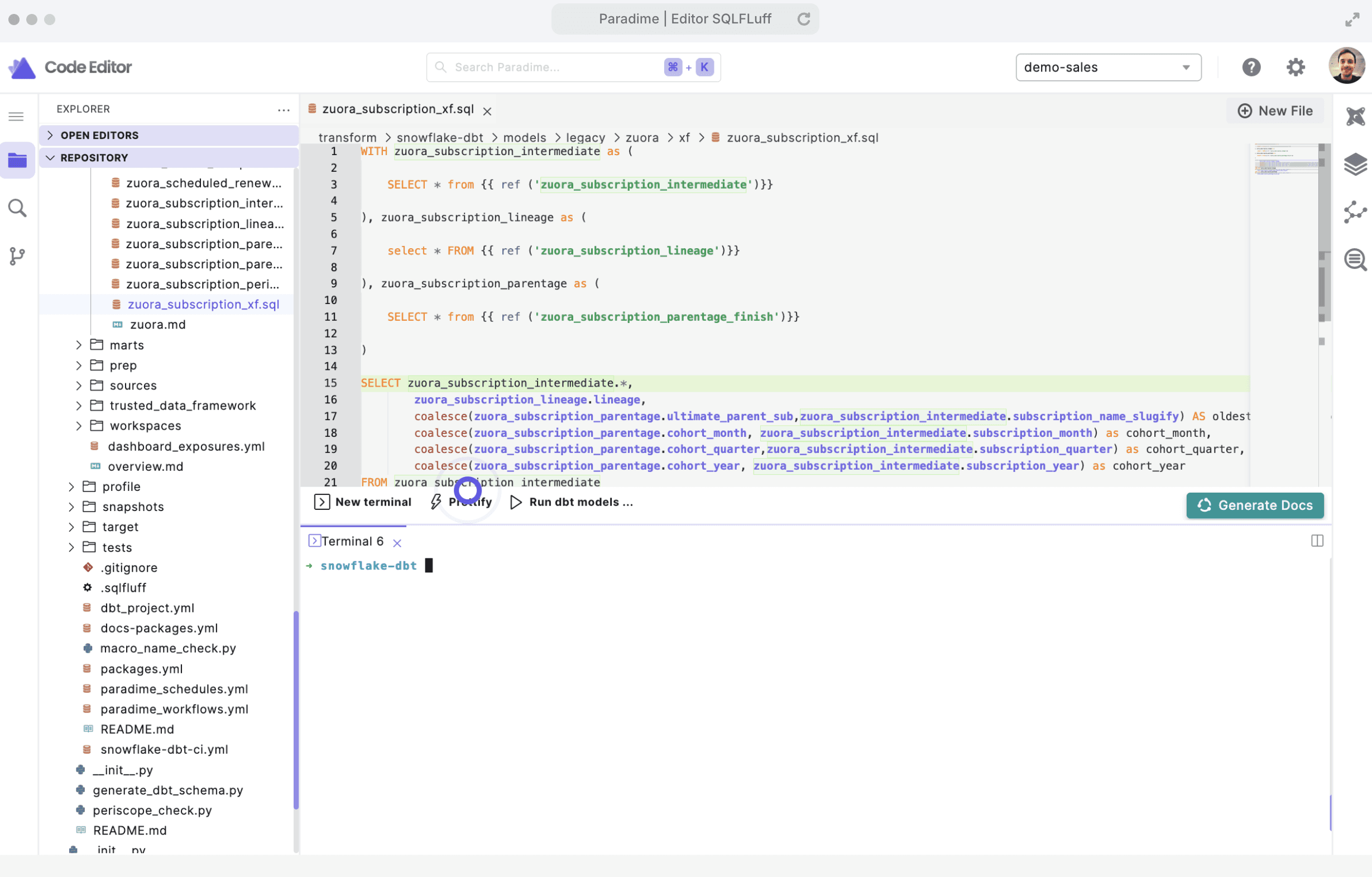 Running SQLFluff in Paradime