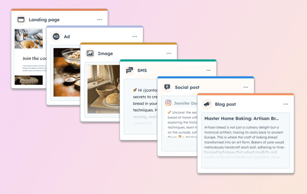 KI-erstellte Marketinginhalte für eine Kampagne: Landingpage, Anzeige, Bild, SMS, Social Post und Blogartikel