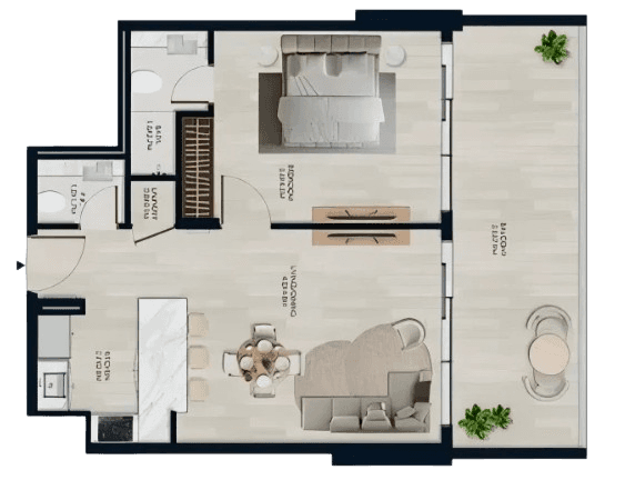 Detailed floor plan of unit 207 at The Park, illustrating the arrangement of living spaces and features.