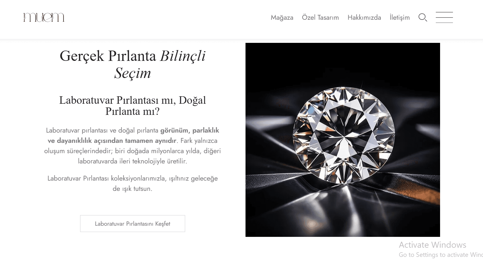 Luxury jewelry website design for Muem Diamond