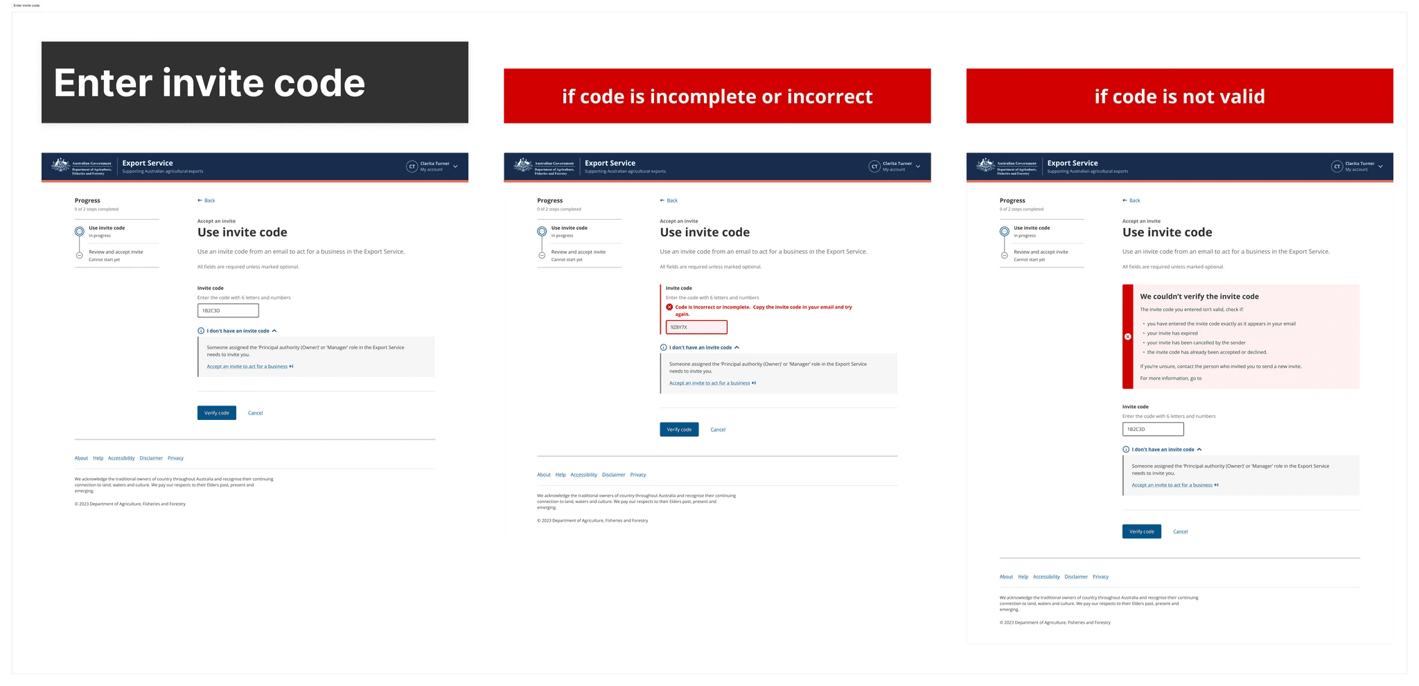 Error message design for invitation codes