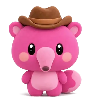 Snout, a pink anteater in a cowboy hat