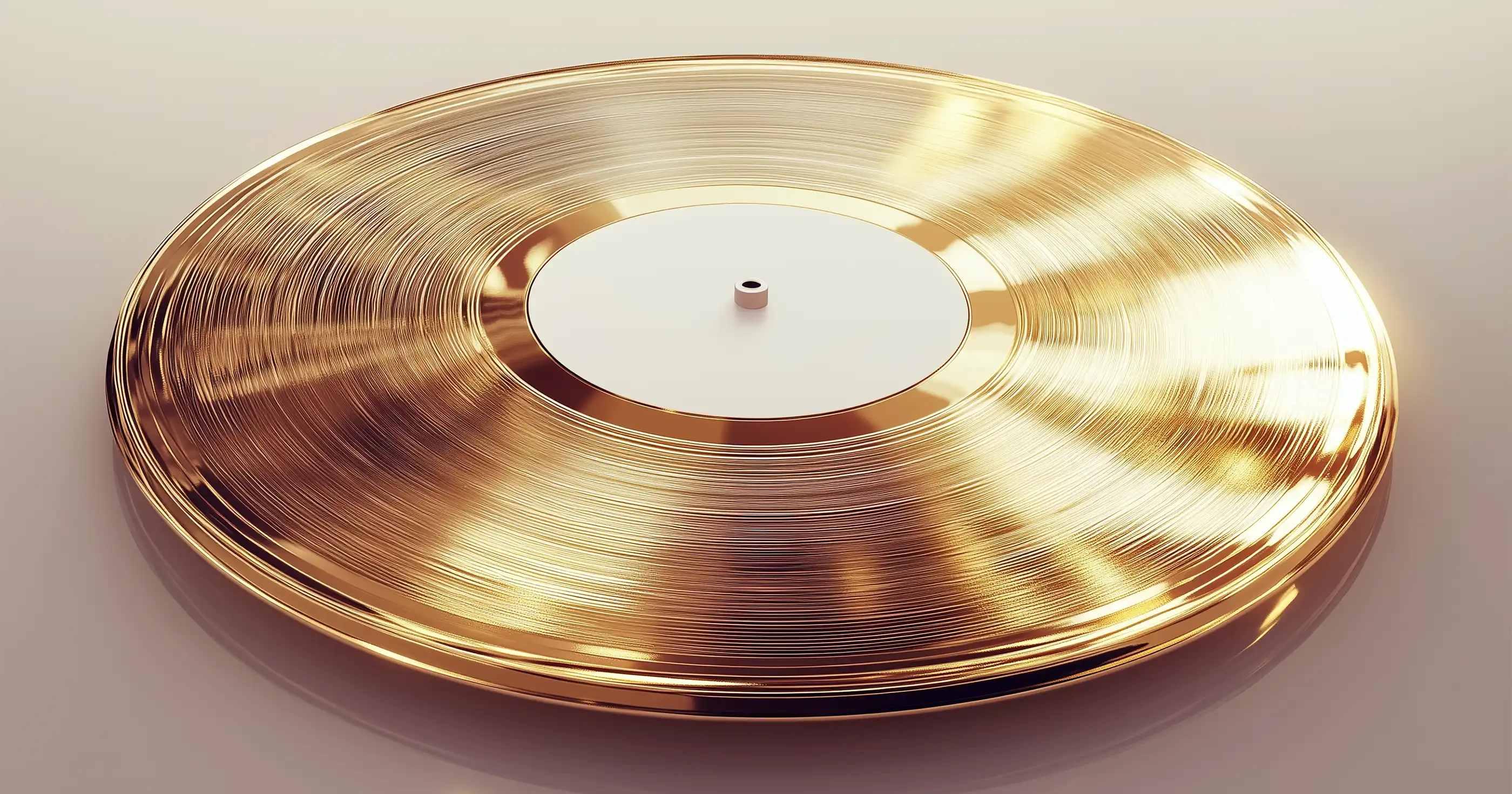 a golden record sitting on top of a white table