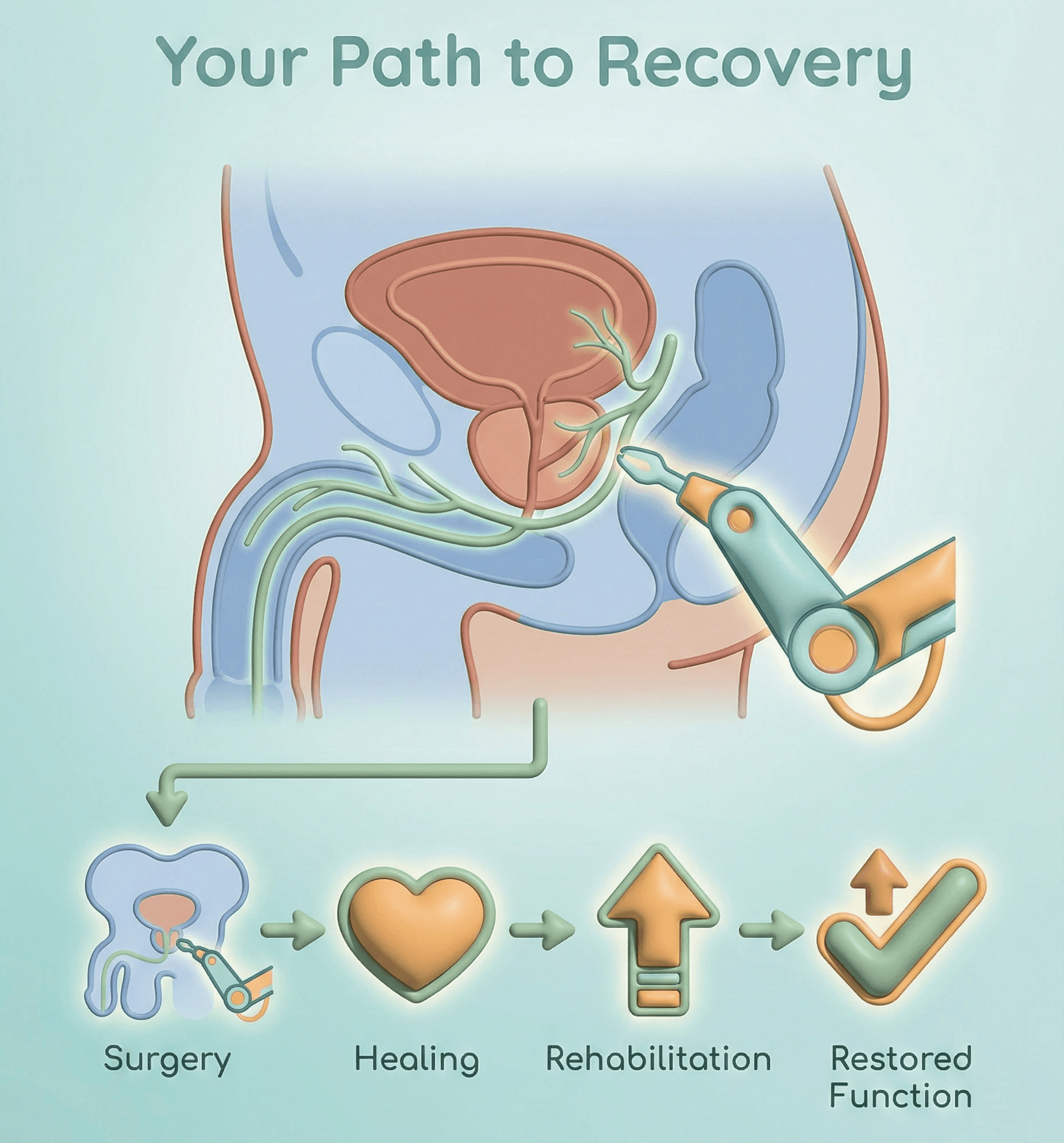 रॉबोटिक prostatectomy के बाद sexual function को फिर से प्राप्त करना, जिसमें nerve preservation और rehabilitation path शामिल है।