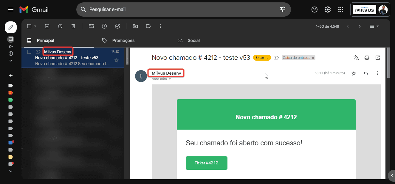 Alias para caixa de e-mail para abertura de tickets