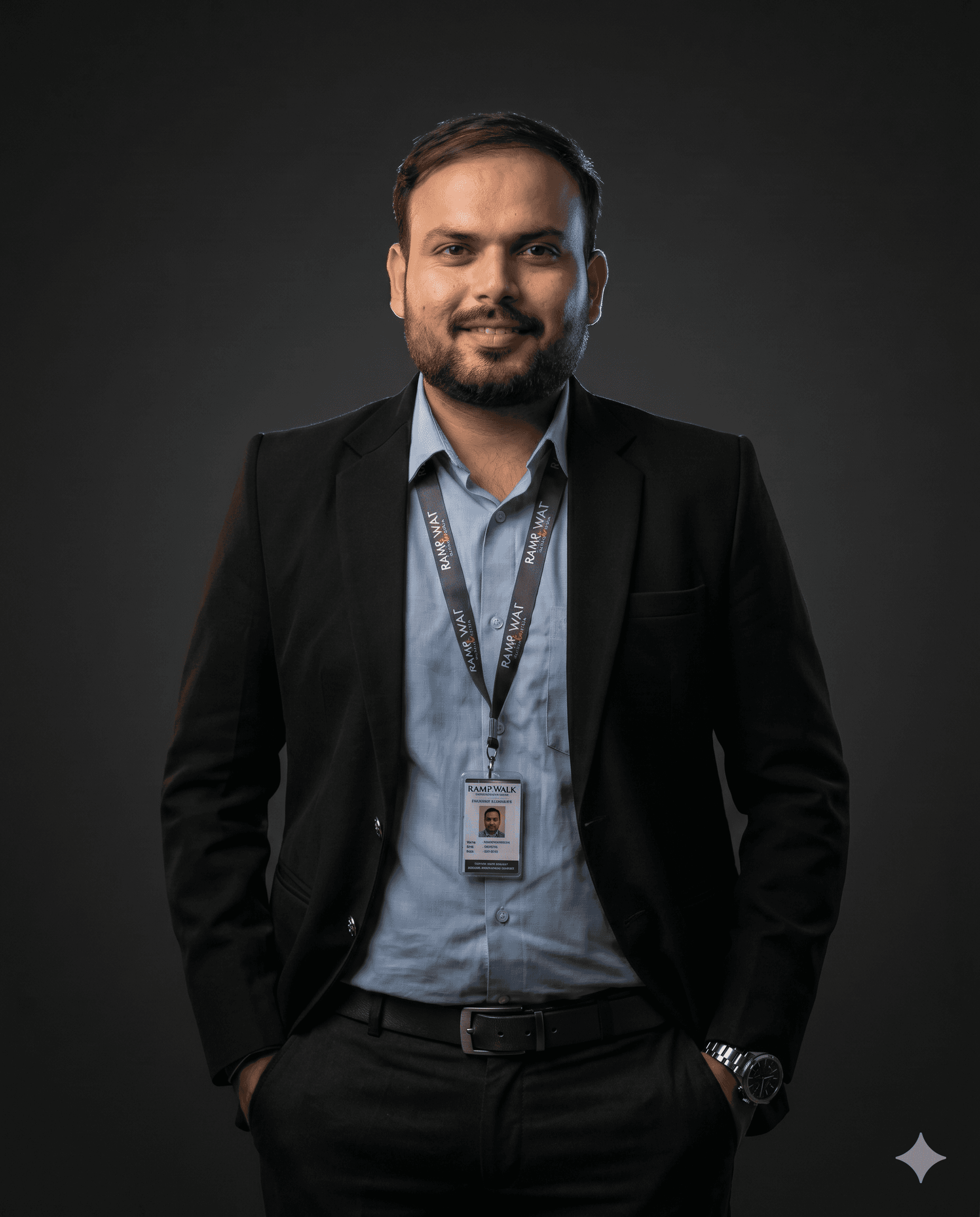 Professional portrait of Rankawat Group Jaipur team member in formal black suit and white shirt, confident corporate profile headshot for real estate company website.