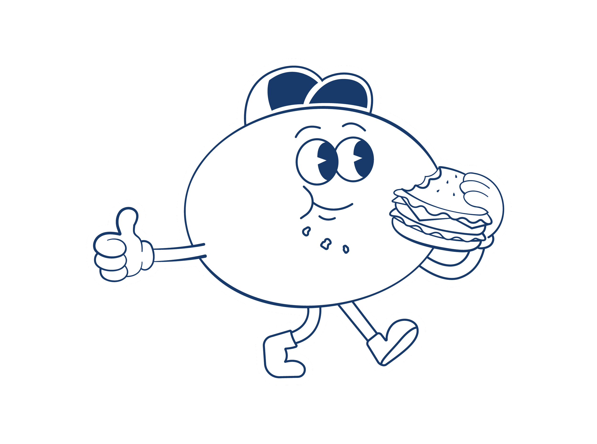 Mascot Cheebo Roma che mangia un panino artigianle prodotto da Cheebo