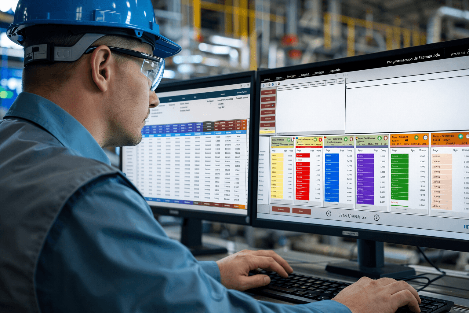 Engenheiro olhando para várias dashboards de telas