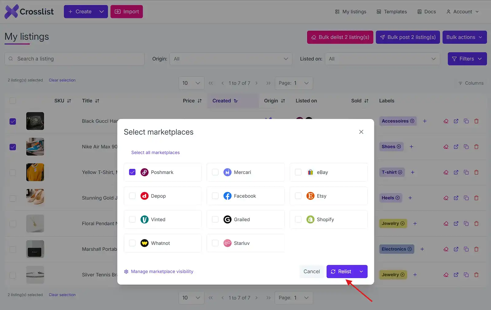 Relist Button