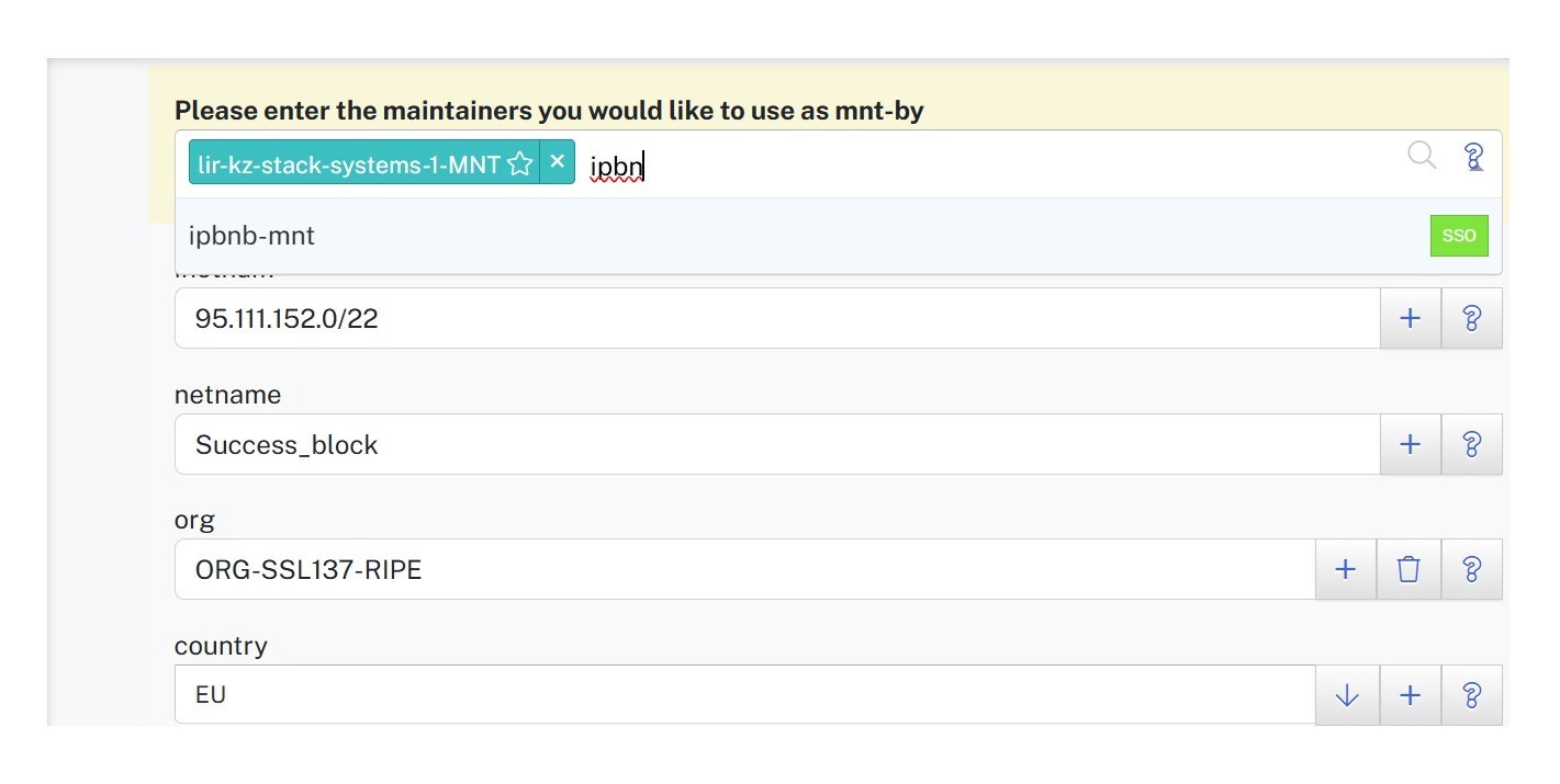 How to specify IPbnb as the maintainer: