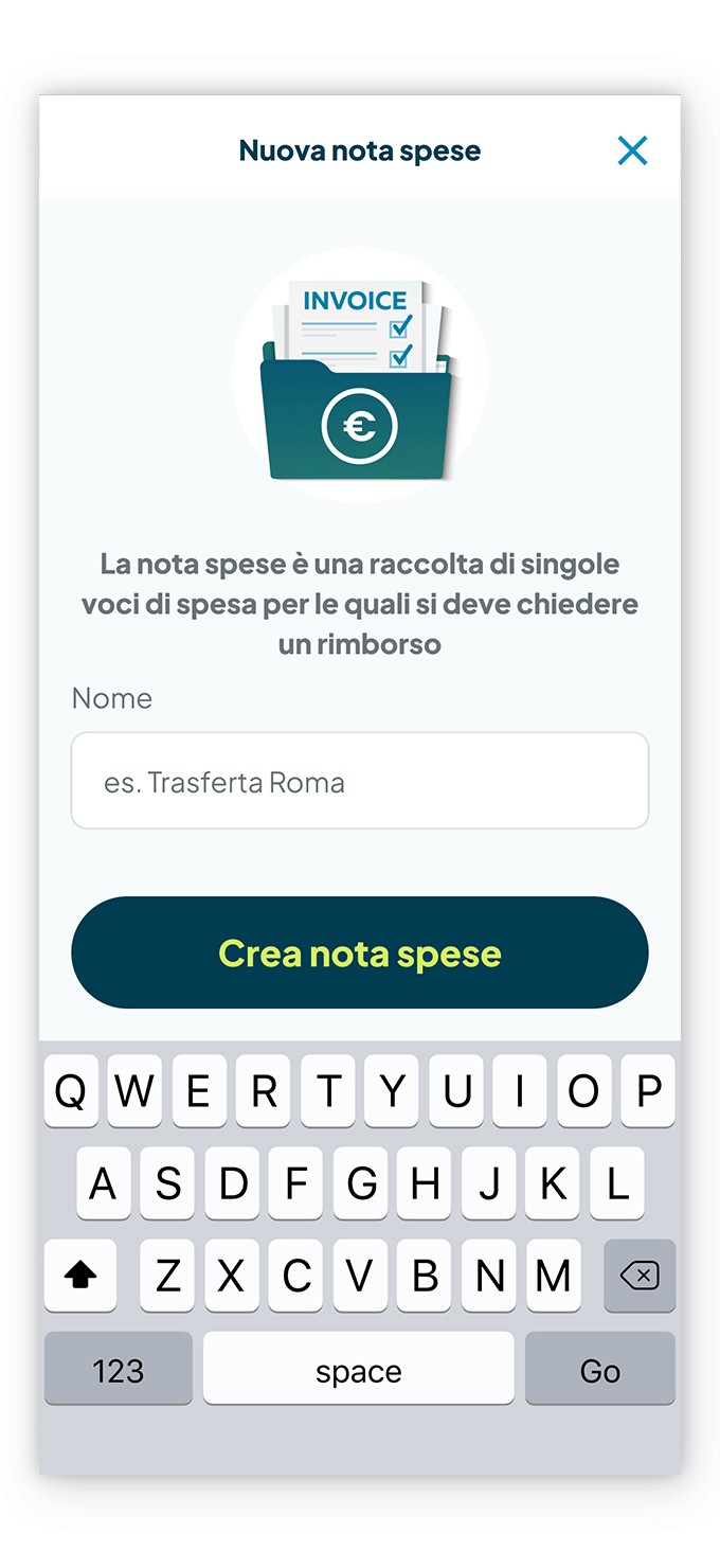Schermata di Fluida per la creazione di una nota spese, in cui è necessario inserire il nome della nota spese