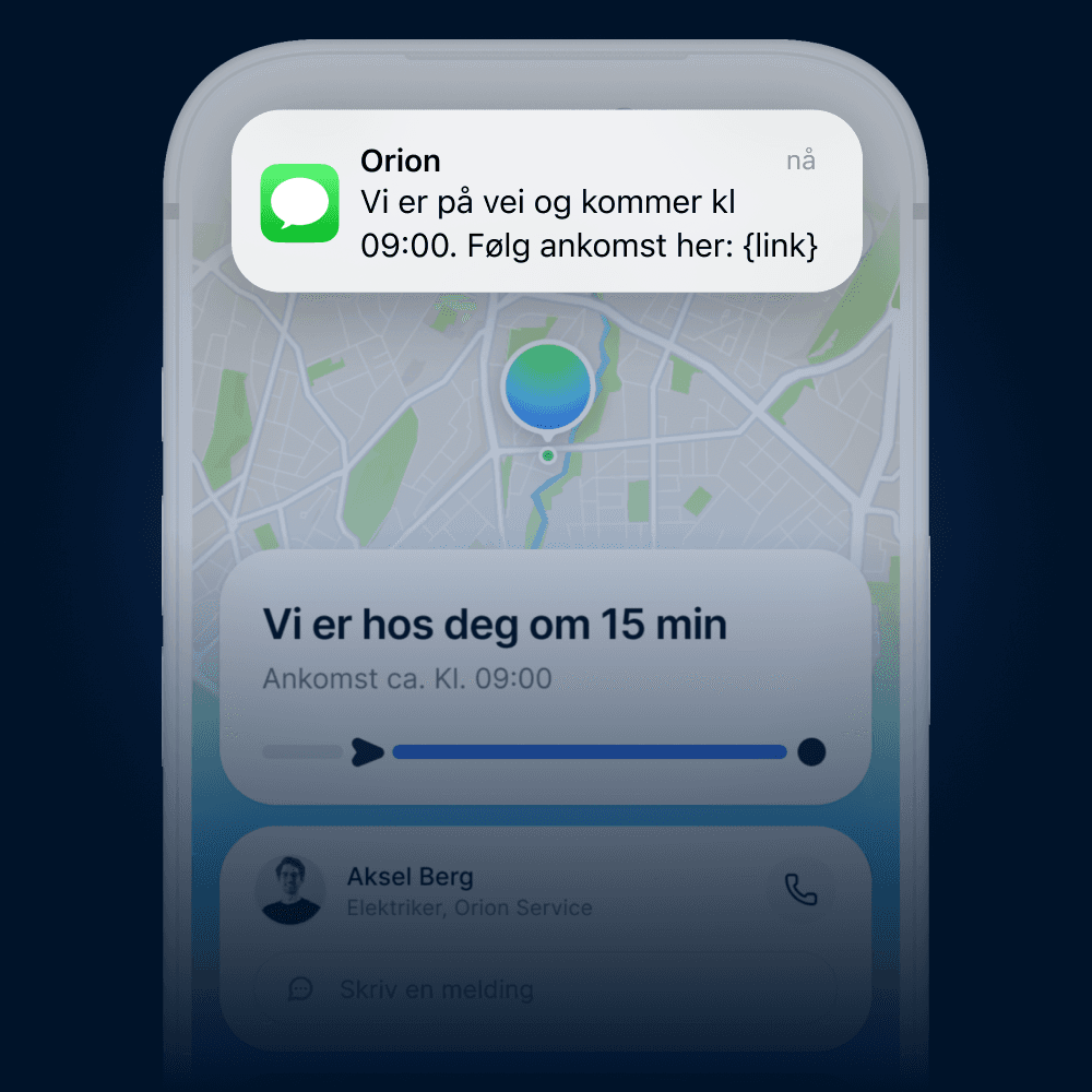 Programvare der ETA oppdateres automatisk og kunden får beskjed om når du kommer med live oppdateringer underveis