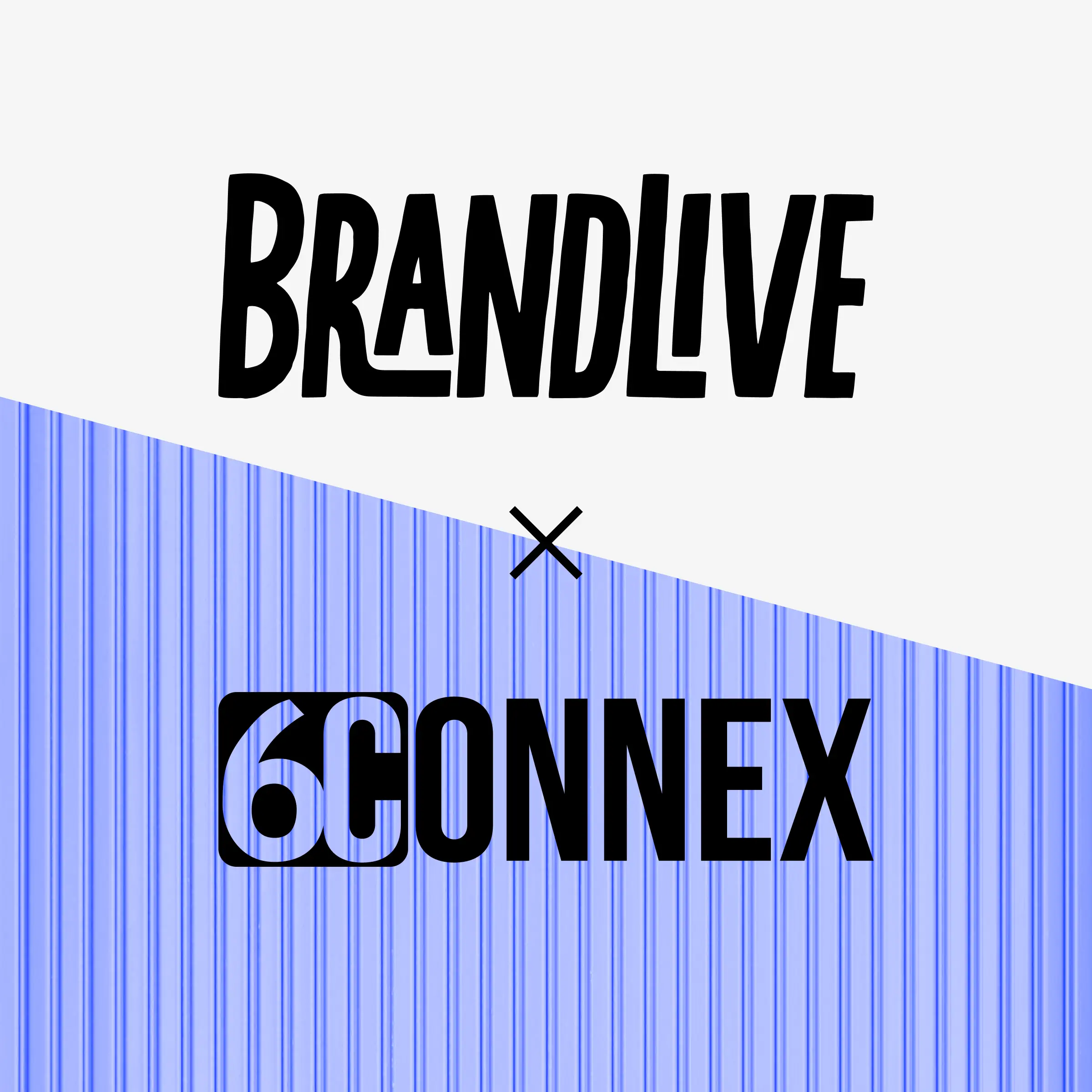 Brandlive and 6Connex logos on a blue striped background