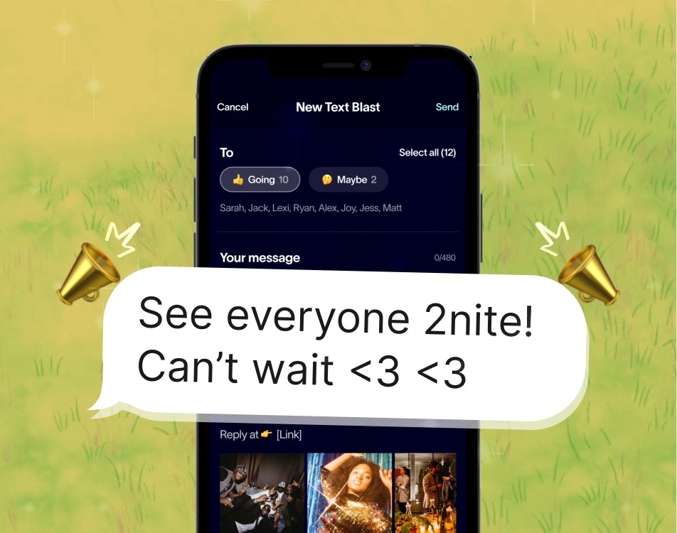 Text blast on phone with football field background 