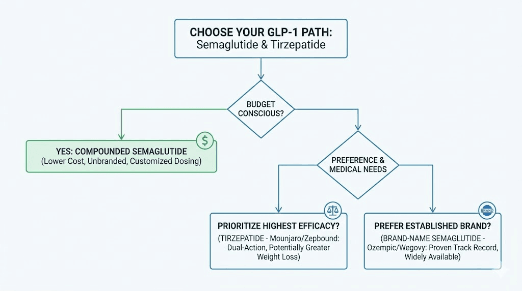 Decision guide for choosing between semaglutide and tirzepatide options