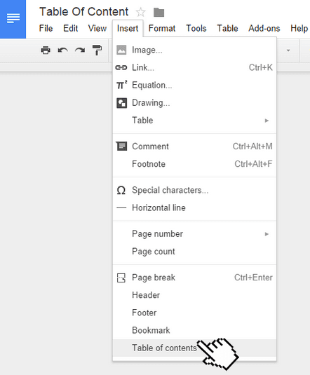 Google Docs Table Of Content