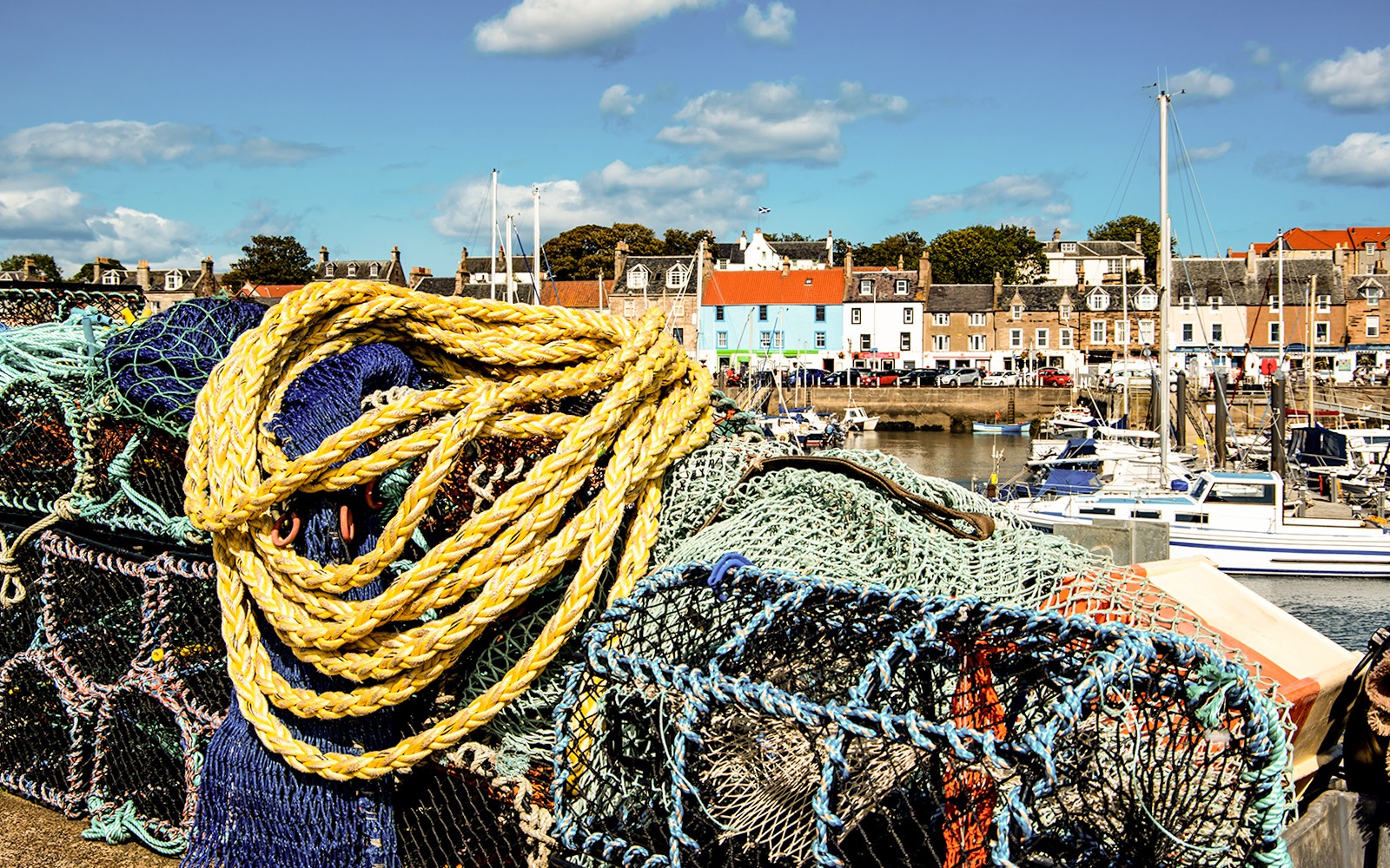Lobster traps on a pier in Anstruther village