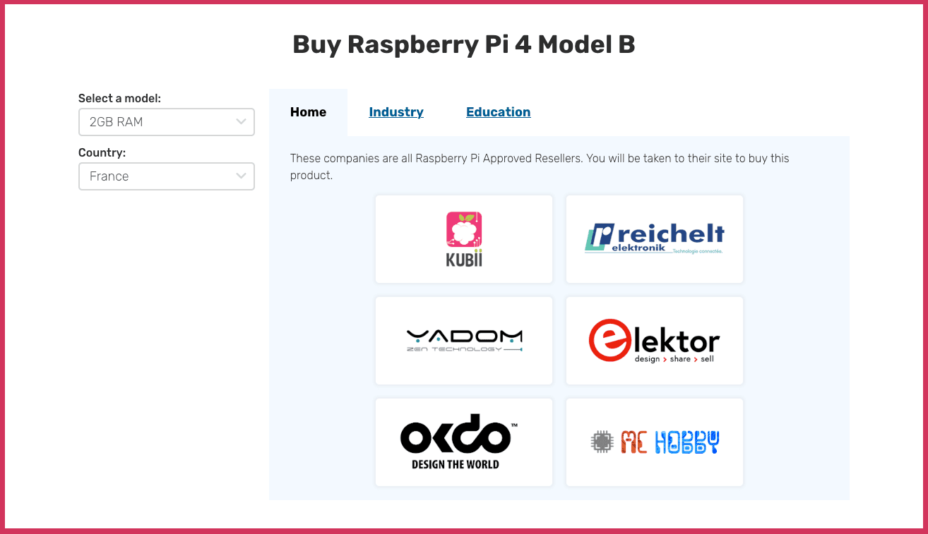 A list of Raspberry Pi Resellers.