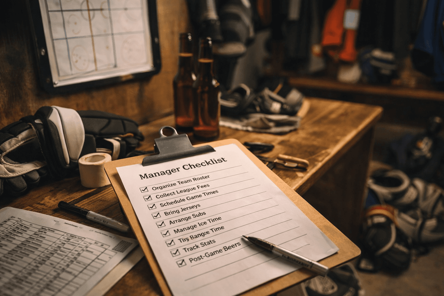 A checklist in a locker room